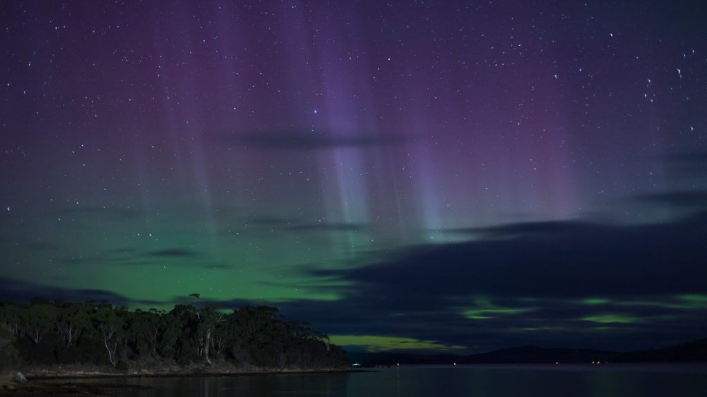 Purple and green light from an Aurora Australis