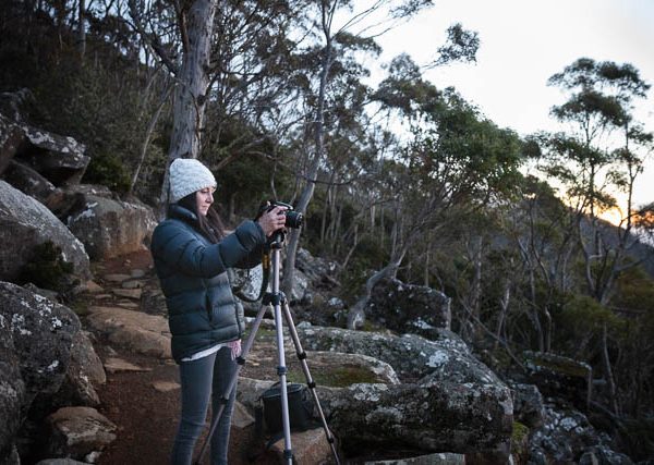 Photographer on a photography tuition-focused experience on Mt Wellington with Shutterbug Walkabouts, Tasmania